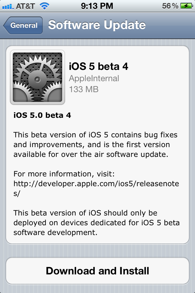 Apple released iOS 5 beta 4 with over-the-air (OTA) update